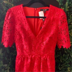 Badgley Mischka red lace eyelet peplum dress SZ 0 NWT